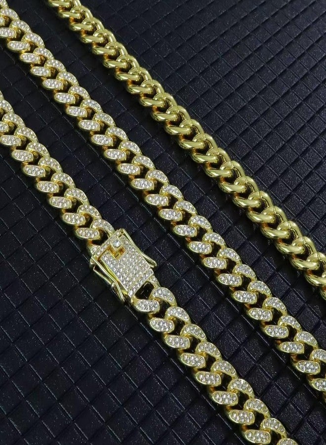 LINYUEARUI Gold Diamond Dog Collar - 12mm Cuban Link Chain Necklace with Secure Buckle, Bling Crystal Pet Jewelry for Small Medium Large Dogs & Cats (13cm, Gold/Silver) - Image 4